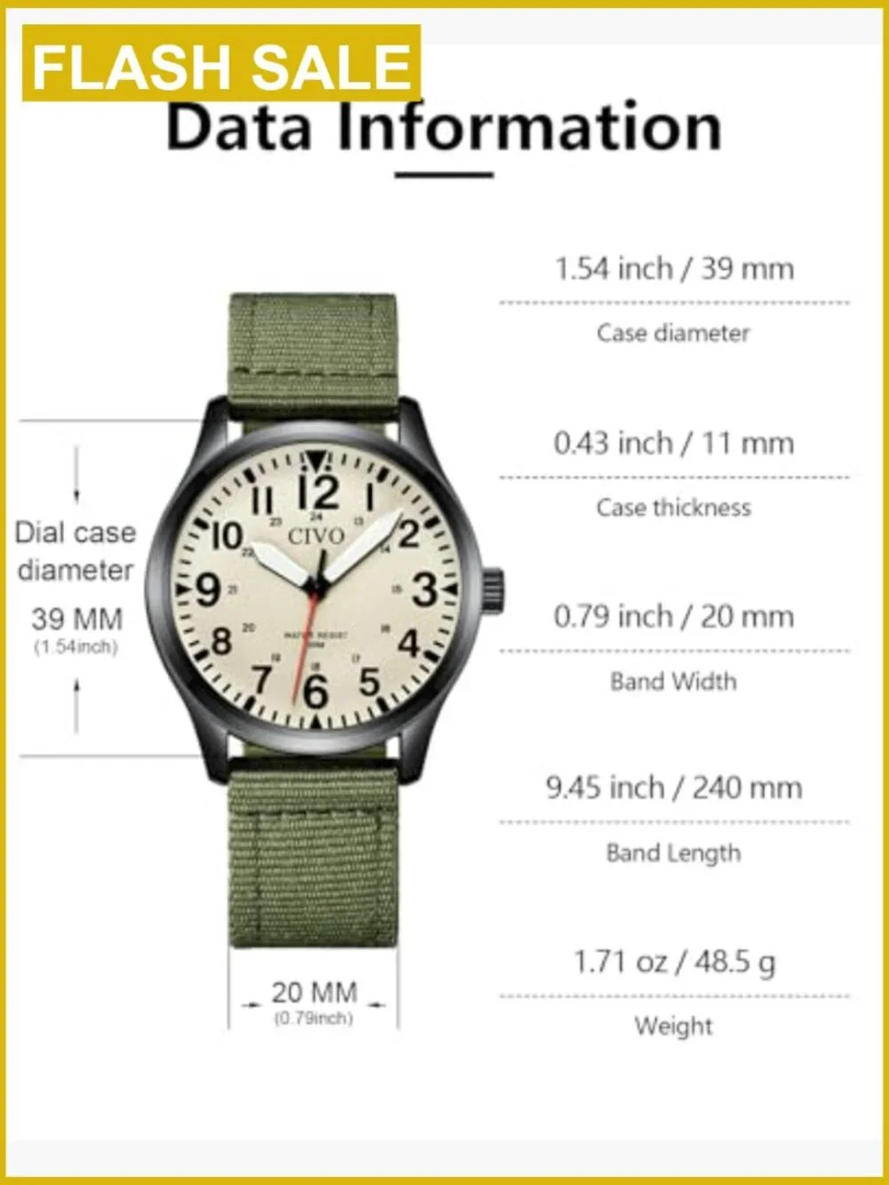 Men's Military Watch Waterproof Analog Quartz Nylon Strap Luminous Field Wrist